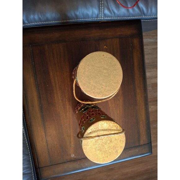 Christmas Handcrafted Decorative Gold Cylindrical Storage Containers Red Green - Picture 5 of 8